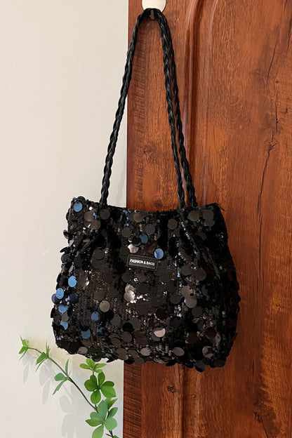 Sequin Braided Strap Shoulder Bag