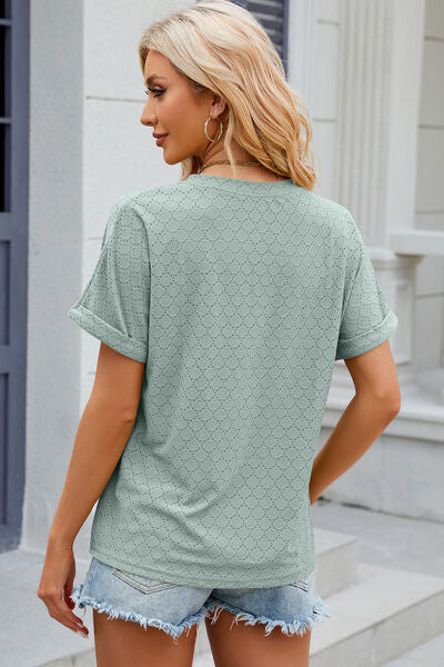 Eyelet Notched Short Sleeve T-Shirt