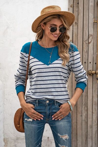 Striped Round Neck Long Sleeve T-Shirt