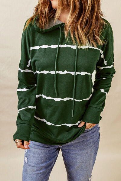 Drawstring Striped Dropped Shoulder Hoodie