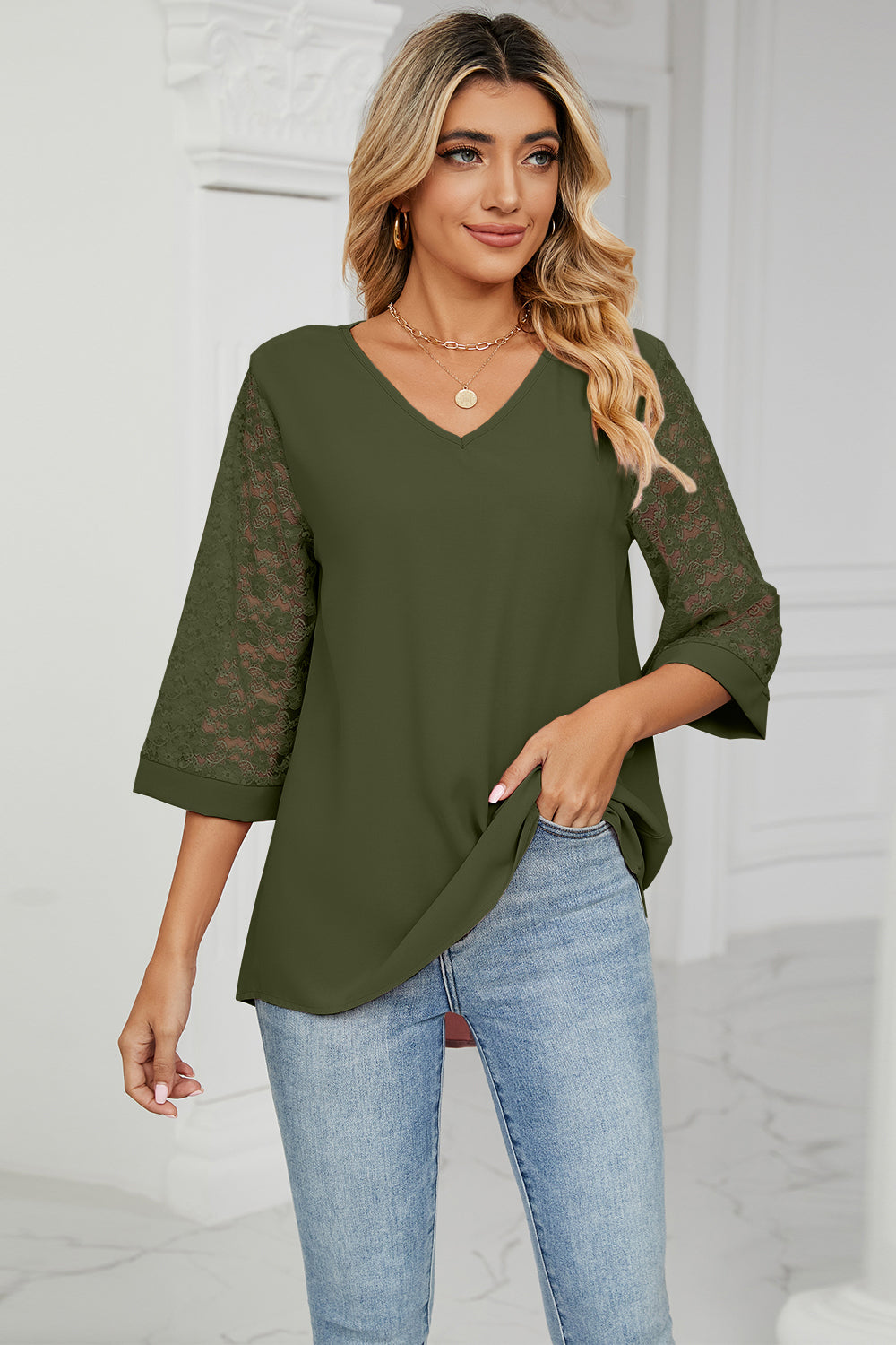 V-Neck Three-Quarter Sleeve Top