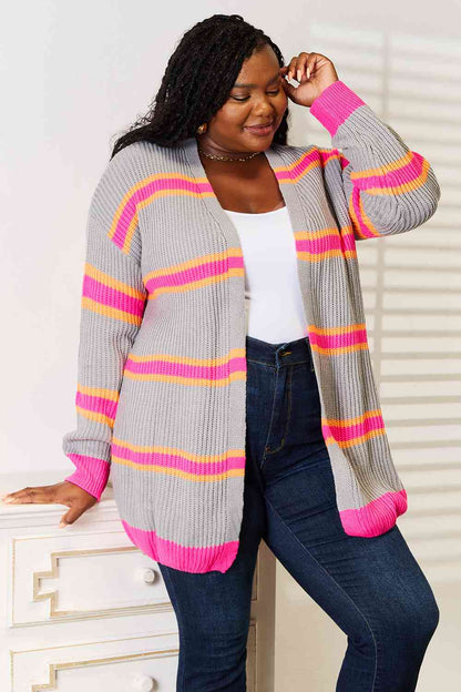 Woven Right Ribbed Long Sleeve Cardigan