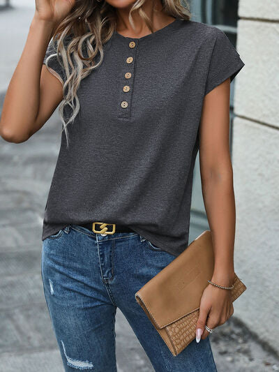 Half Button Round Neck T-Shirt