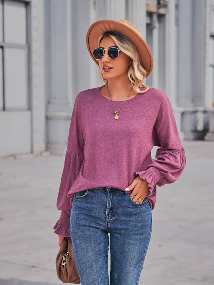 Round Neck Flounce Sleeve Blouse