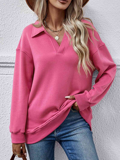 Collared Neck Dropped Shoulder Sweatshirt