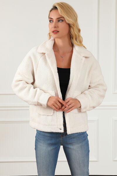 Fuzzy Button Up Faux Fur Outerwear