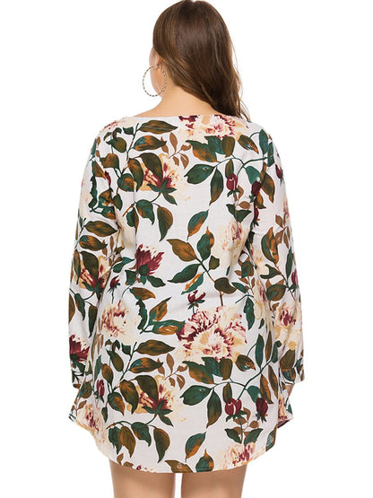 Full Size Floral Long Sleeve Mini Dress