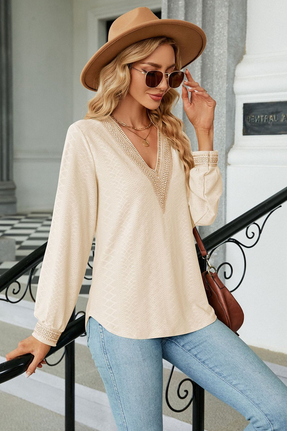 V-Neck Long Sleeve Blouse