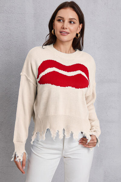 Lip Fringe Round Neck Sweater