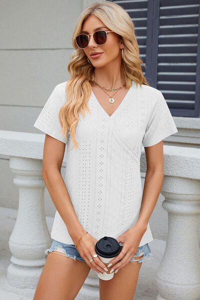 Eyelet Surplice Short Sleeve T-Shirt