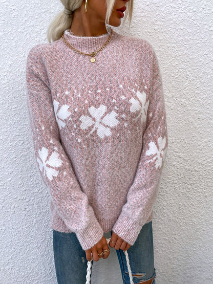 Four Leaf Clover Mock Neck Sweater