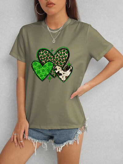 Heart Round Neck Short Sleeve T-Shirt