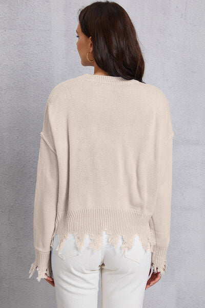 Lip Fringe Round Neck Sweater