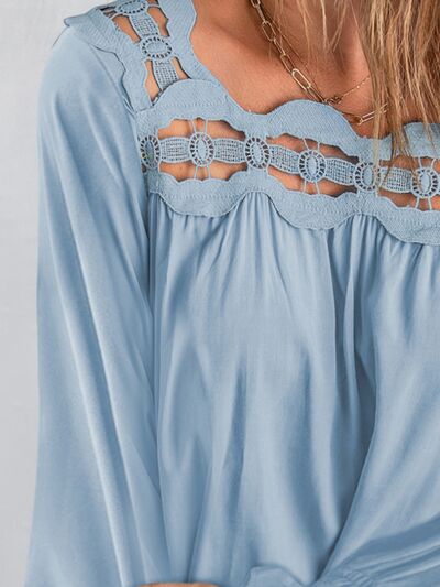 Cutout Square Neck Long Sleeve Blouse