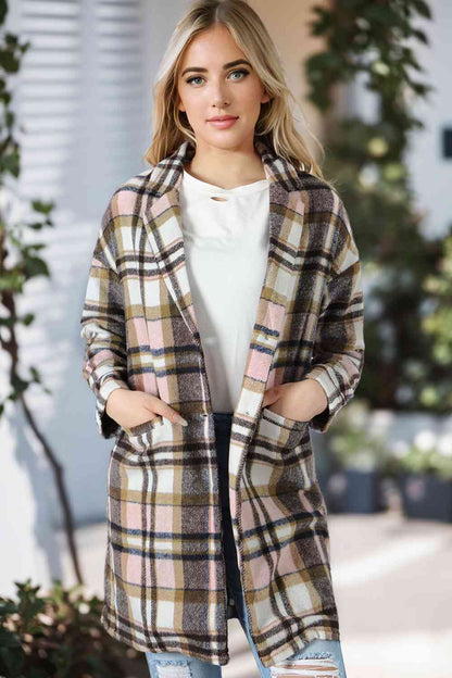 Plaid Longline Jacket with Pockets