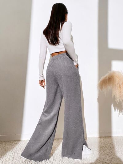 Slit Pocketed High Waist Wide Leg Pants