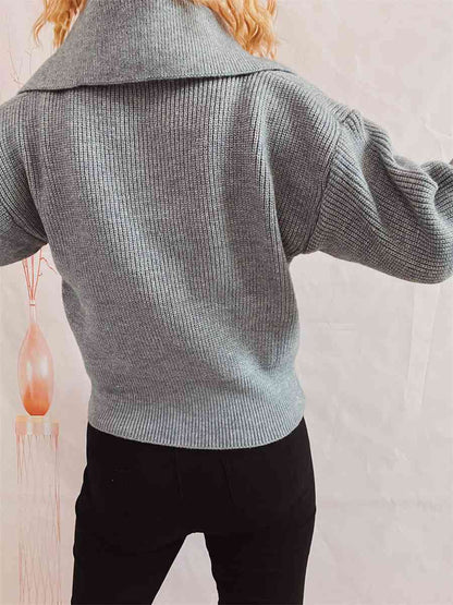 Statement Collar Half Button Sweater