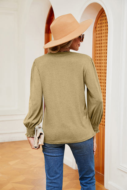 Contrast V-Neck Long Sleeve Top