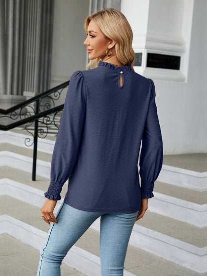 Round Neck Flounce Sleeve Blouse