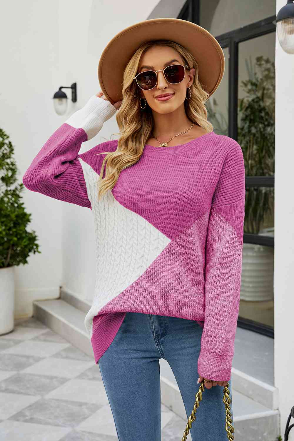 Color Block Round Neck Sweater