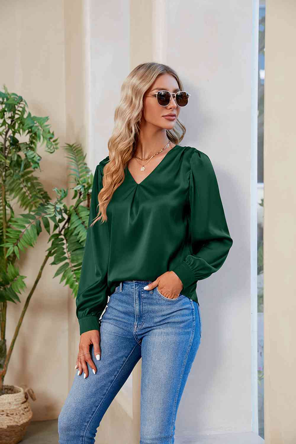 V-Neck Long Sleeve Top