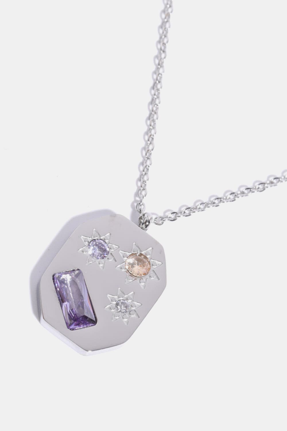 Inlaid Zircon Pendant Stainless Steel Necklace