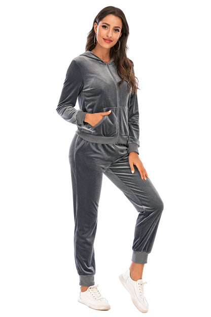 Zip-Up Hooded Jacket and Pants Set