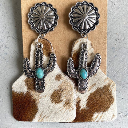 Turquoise Decor Cactus Alloy Earrings