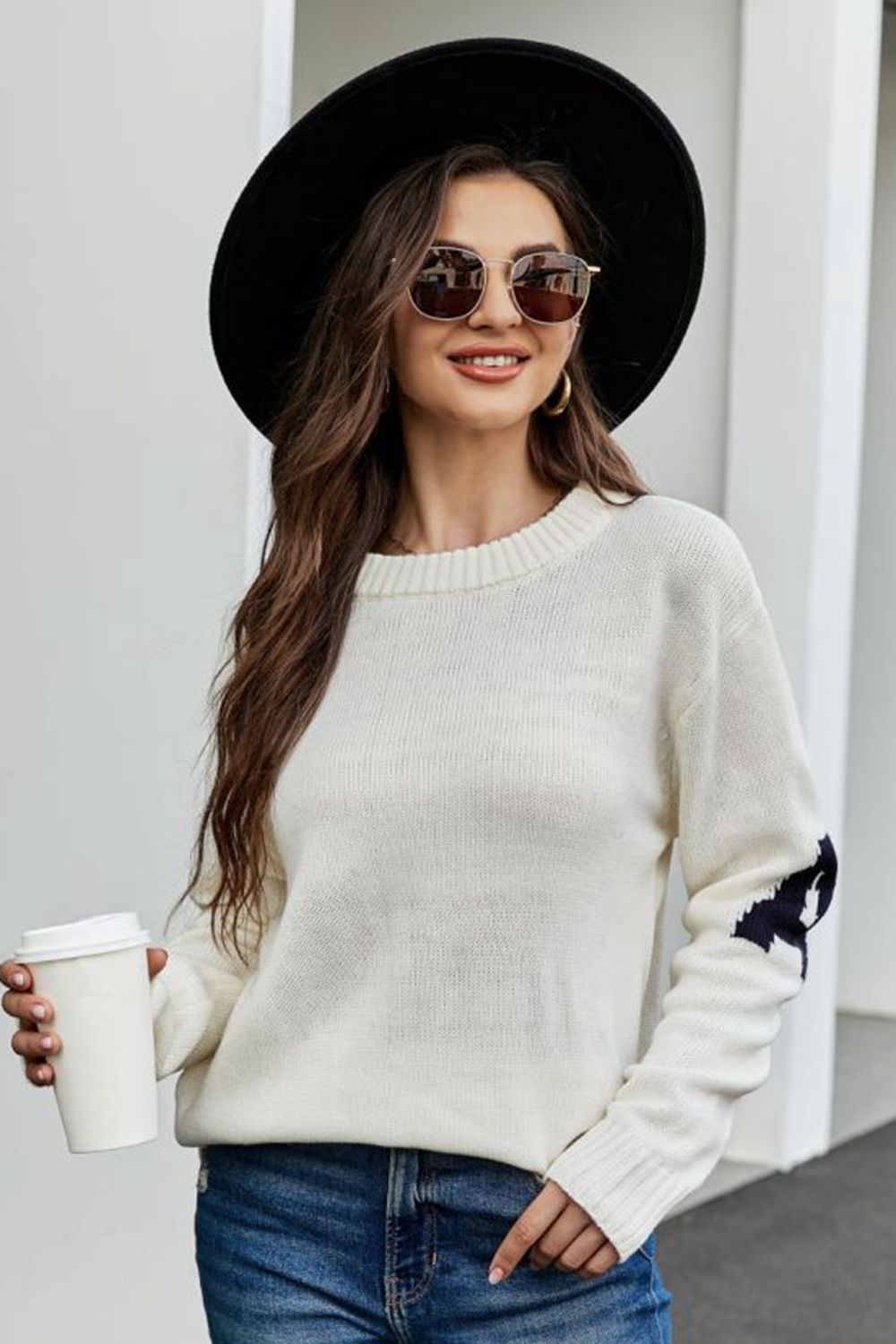 Round Neck Dropped Shoulder Sweater