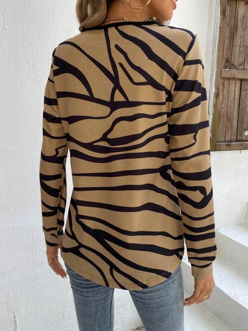 Printed Half Zip Long Sleeve T-Shirt