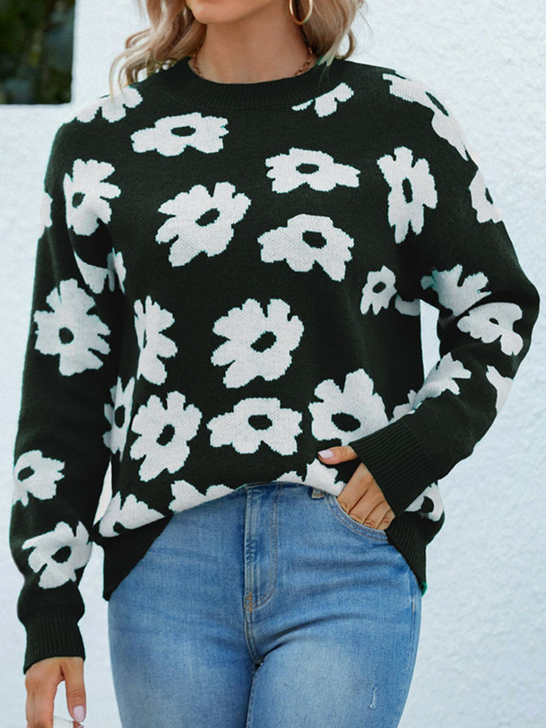 Floral Round Neck Sweater