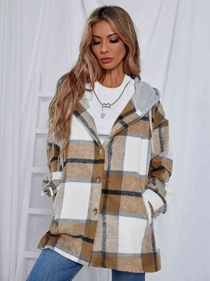 Plaid Hooded Jacket with Pockets