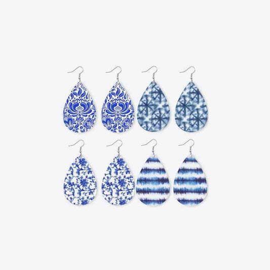 Printed PU Teardrop Earrings