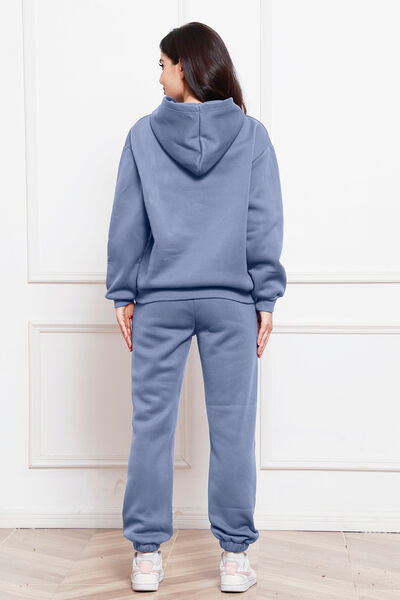 Drop Shoulder Long Sleeve Hoodie and Pants Set