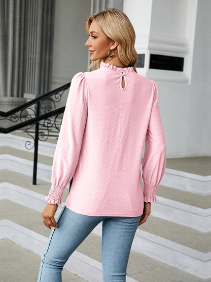 Round Neck Flounce Sleeve Blouse