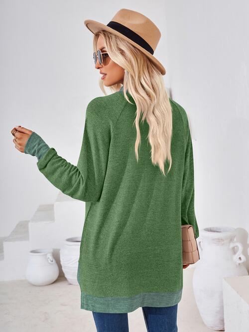 Contrast Mock Neck Long Sleeve T-Shirt