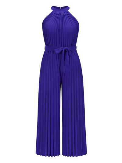 Cutout Tied Pleated Sleeveless Jumpsuit