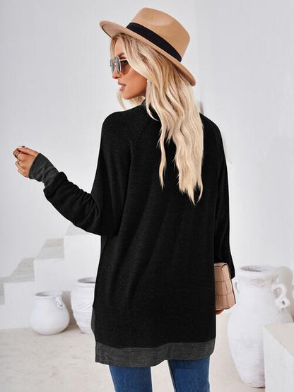 Contrast Mock Neck Long Sleeve T-Shirt