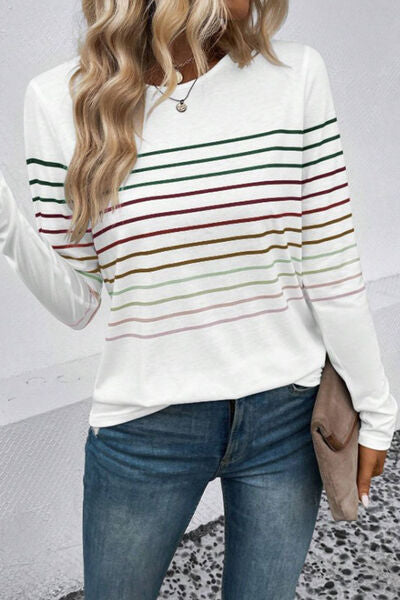 Striped Round Neck Long Sleeve T-Shirt