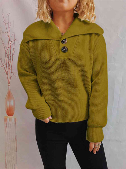 Statement Collar Half Button Sweater