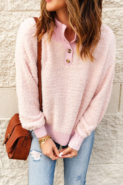 Mock Neck Quarter Button Sweater