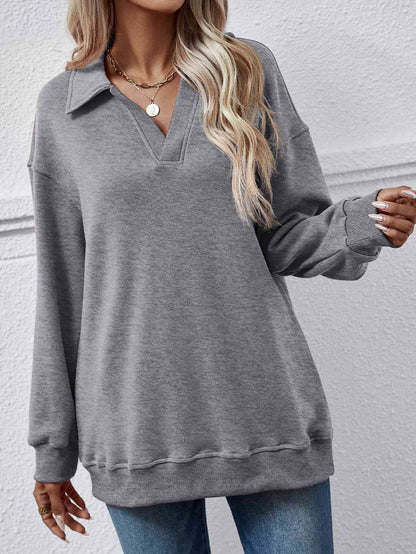 Collared Neck Dropped Shoulder Sweatshirt