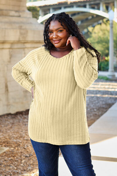 Basic Bae Full Size Ribbed Round Neck Long Sleeve Knit Top