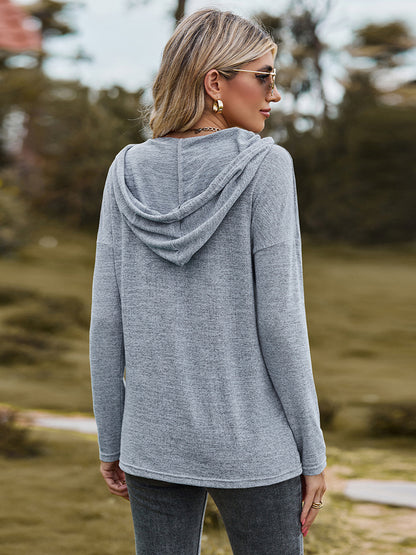 Dropped Shoulder Hooded Blouse