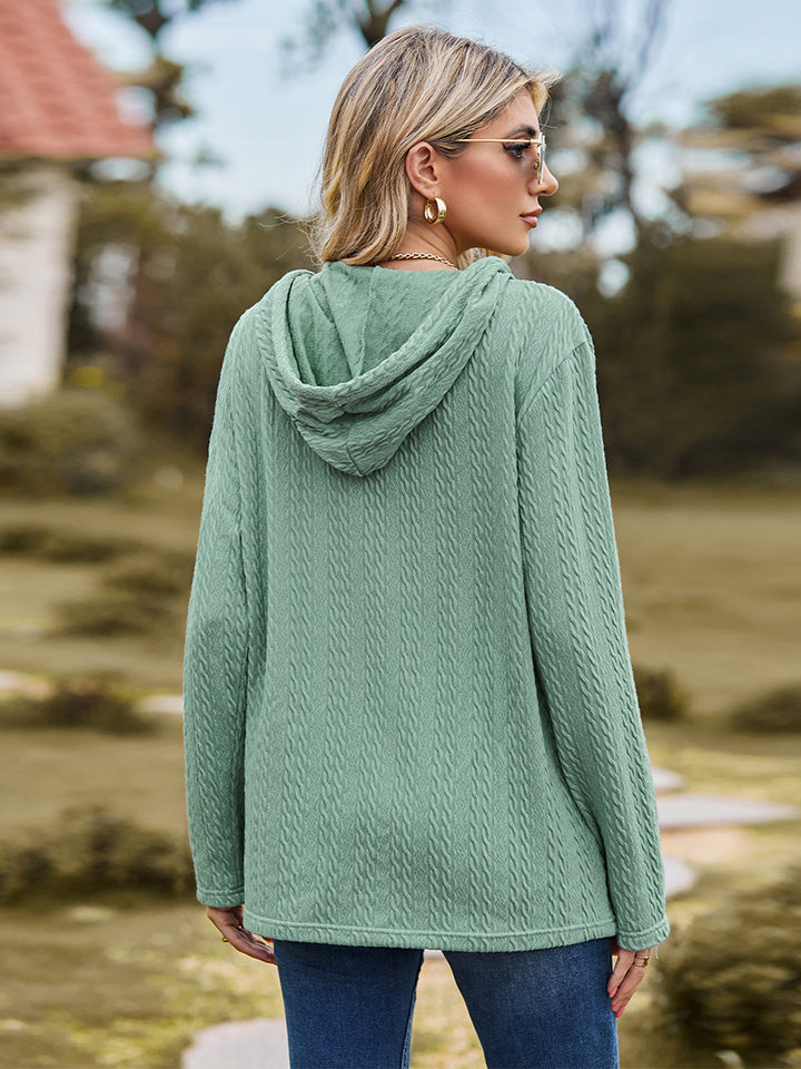 Cable-Knit Hooded Blouse