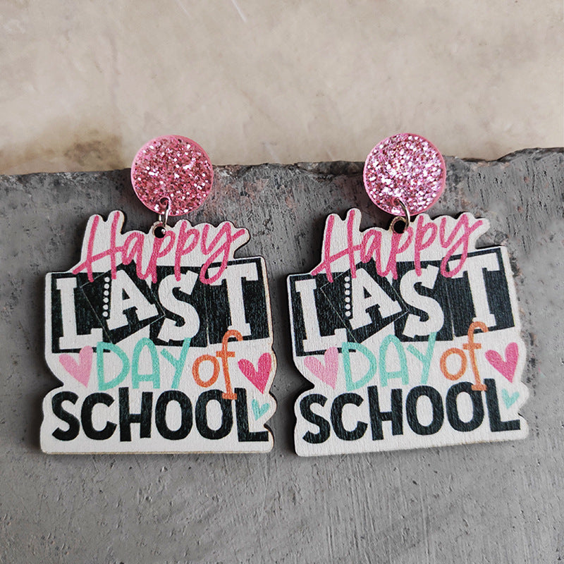 School Theme Wooden Dangle Earrings