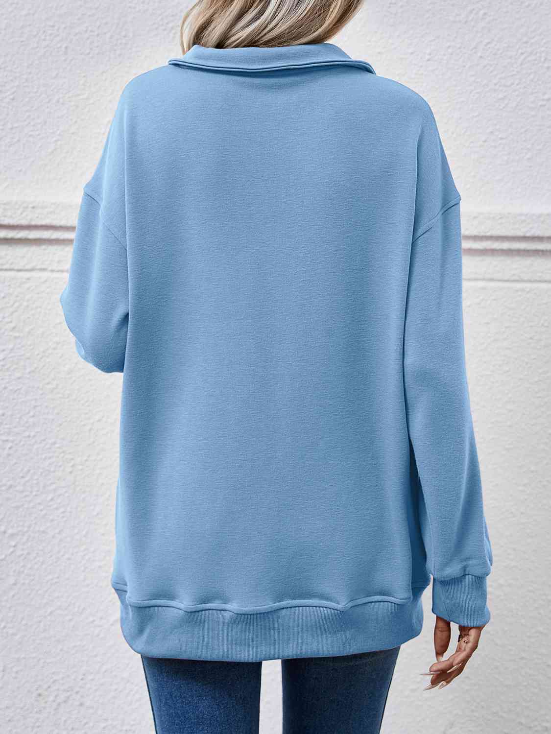 Collared Neck Dropped Shoulder Sweatshirt