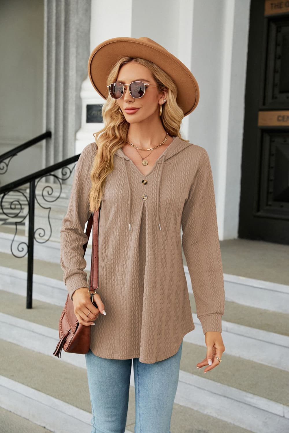 Long Sleeve Hooded Blouse