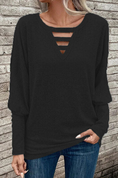 Cutout Round Neck Long Sleeve T-Shirt