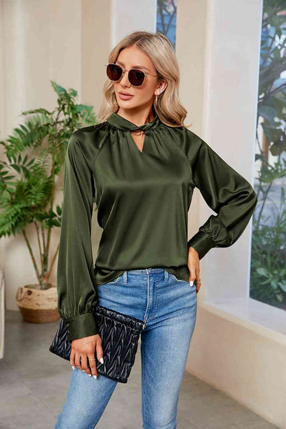 Cutout Mock Neck Long Sleeve Top